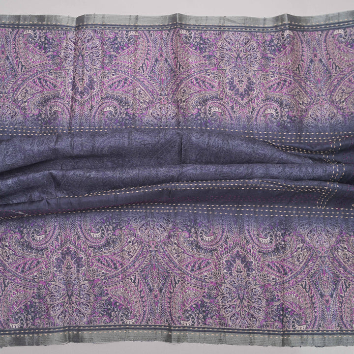 Midnight Lavender Faux Tussar Silk Unstitched Suit Set