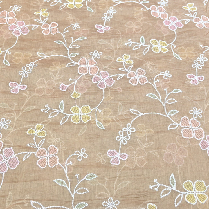 Sand Beige Premium Dyed Mul Chanderi With Thread Embroidery Fabric