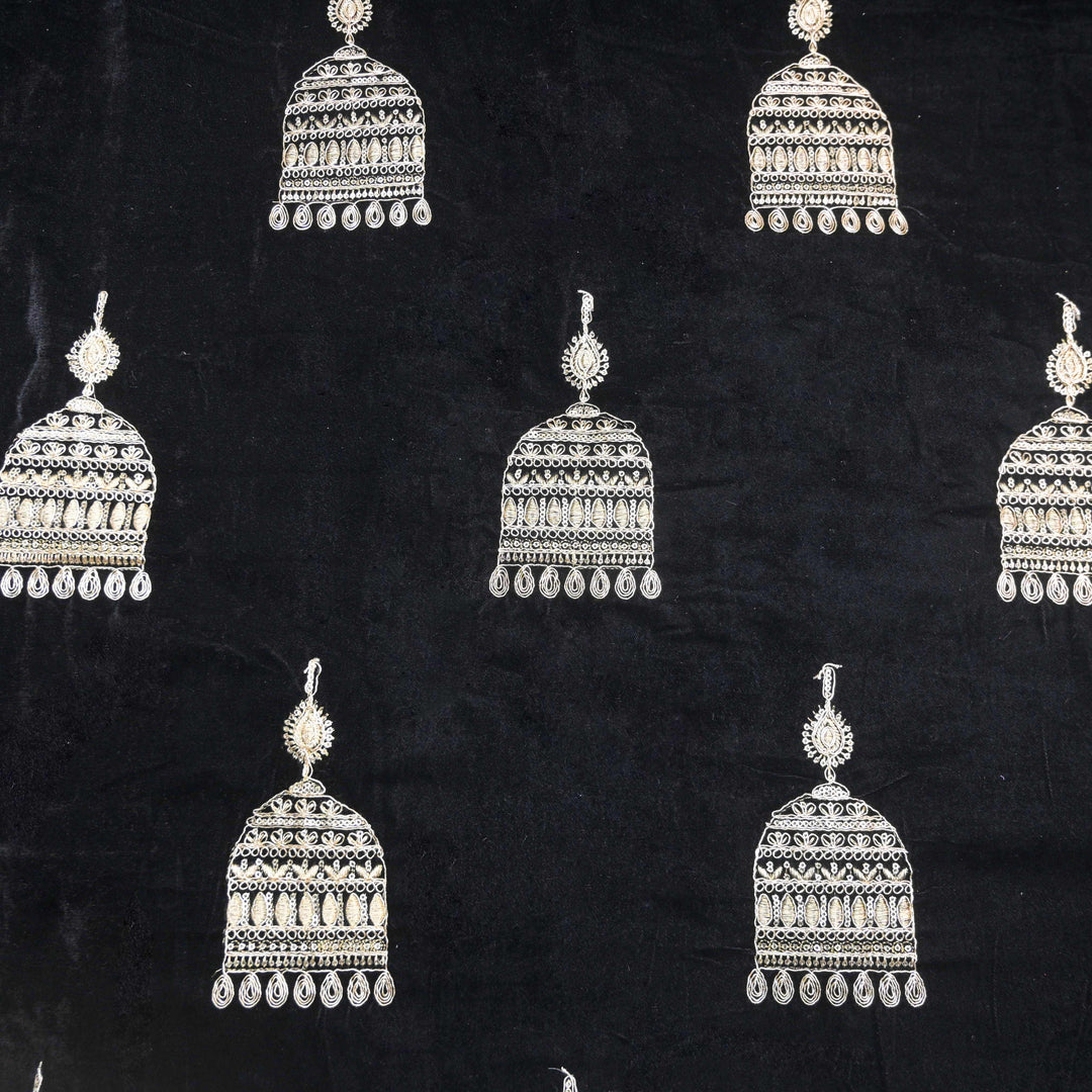 Black Embroidery Zari Work velvet fabric |  947-266B