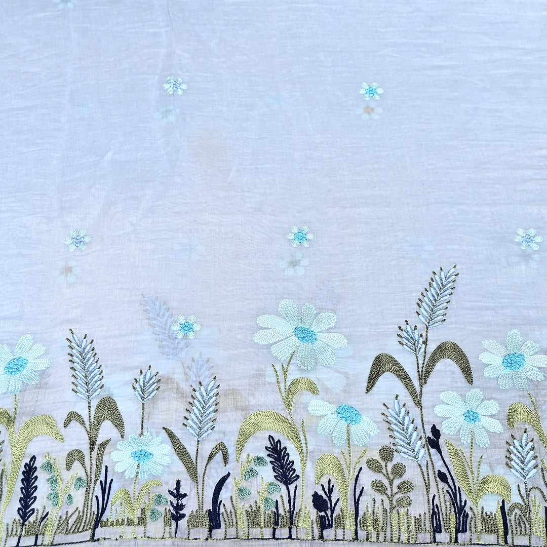 Mul Chanderi Floral Thread Embroidery Fabric – Soft Breathable Designer Fabric- V1659C-1