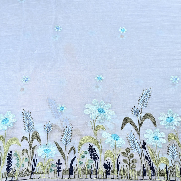 Mul Chanderi Floral Thread Embroidery Fabric – Soft Breathable Designer Fabric- V1659C-1