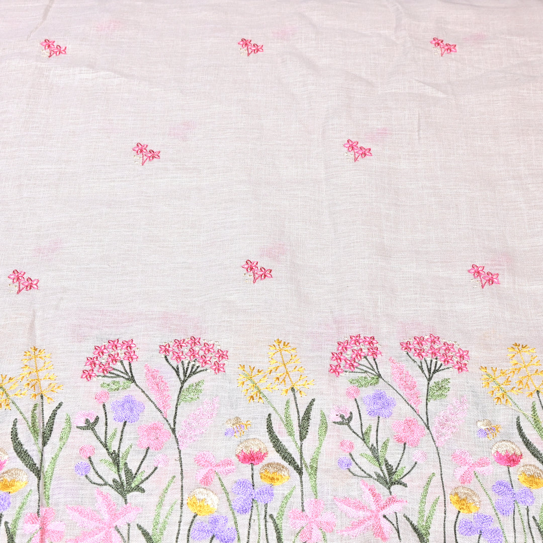 Floral Linen Thread Embroidered Designer Fabric - TF40161-1