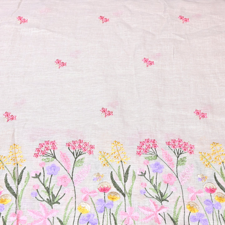 Floral Linen Thread Embroidered Designer Fabric - TF40161-1