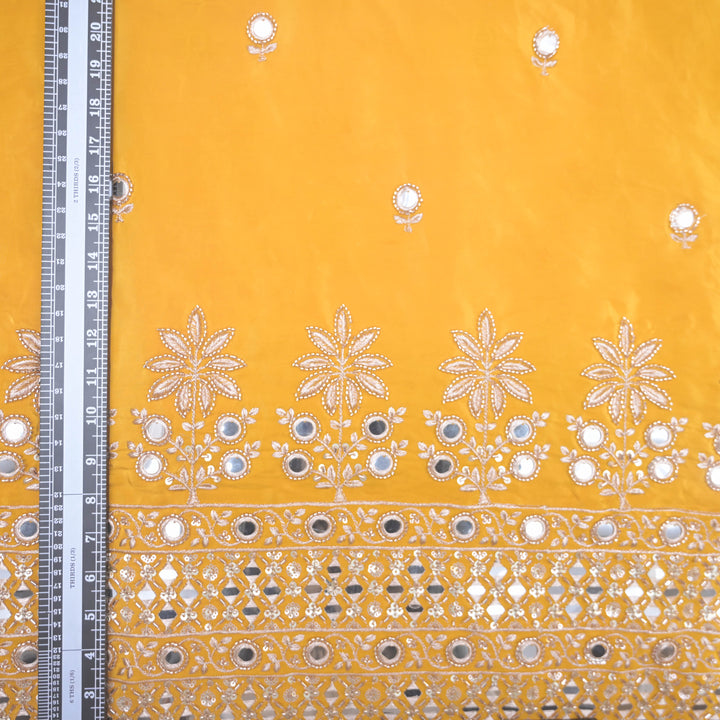 Yellow Crepe Fabric with Zari & Mirrorwork Embroidery