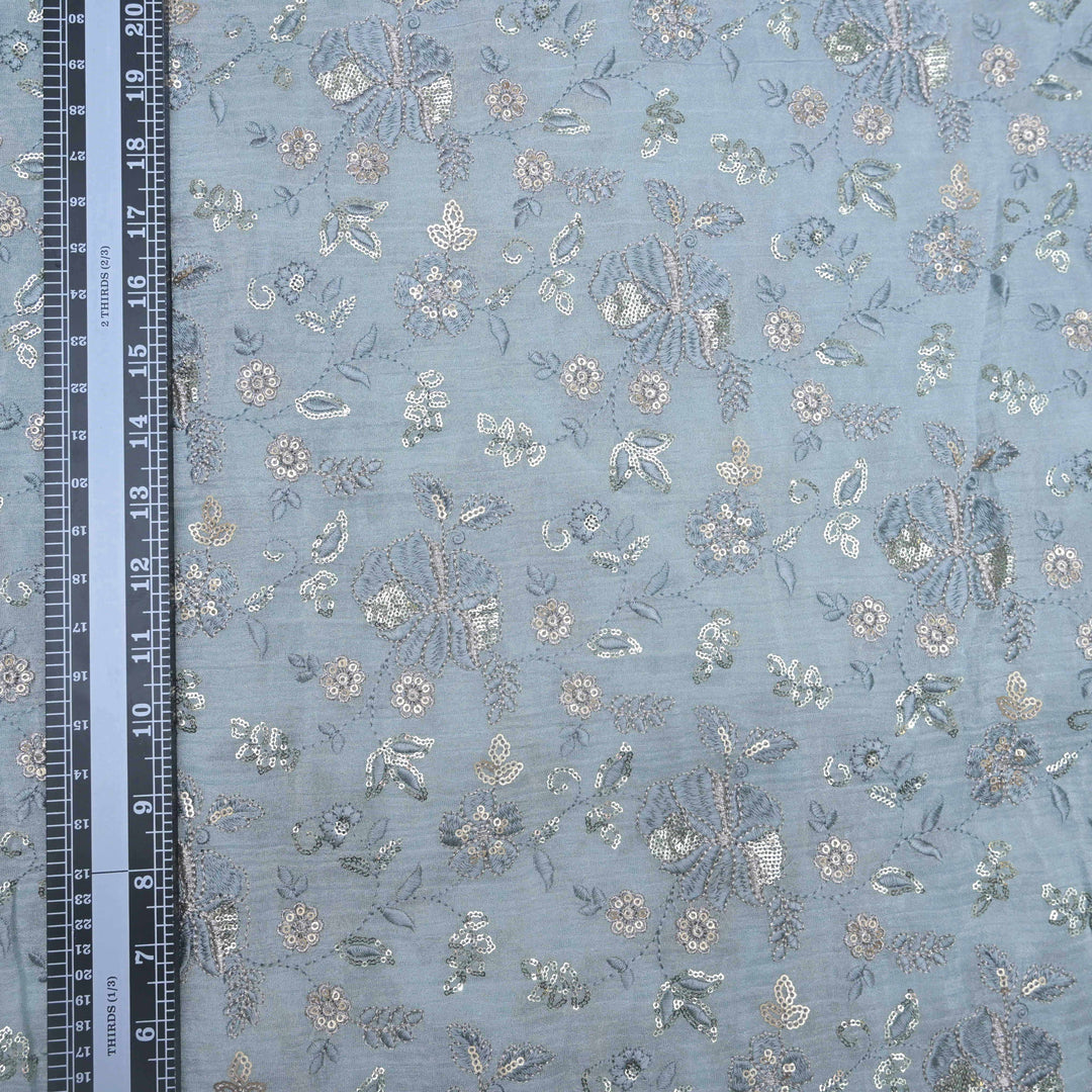 mint blue Crush Tissue Embroidery Fabric.| 852-591M