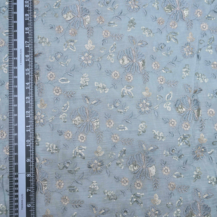 mint blue Crush Tissue Embroidery Fabric.| 852-591M