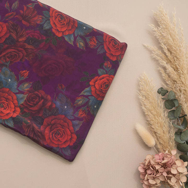 Purple Floral Printed Crepe Fabric | 30-2691P