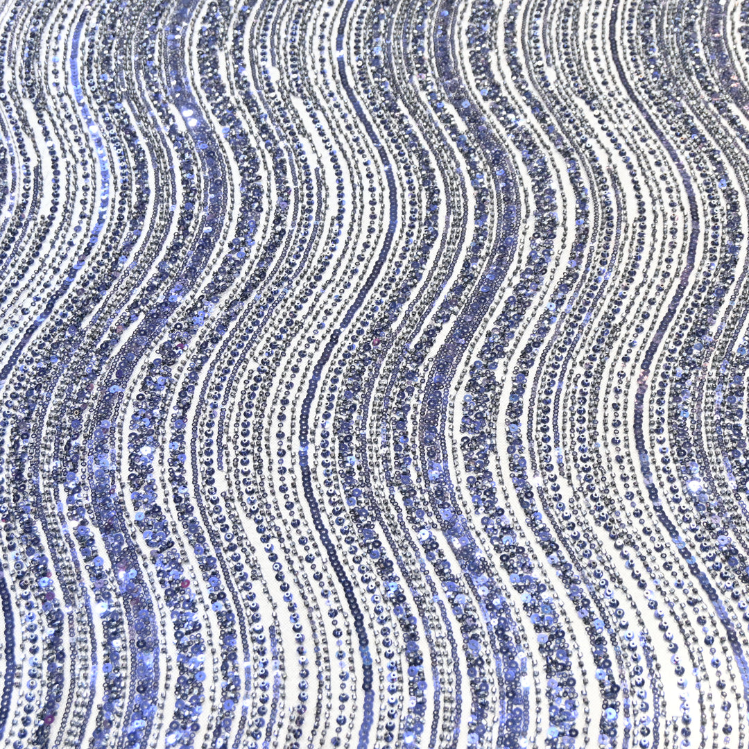 Navy Blue Color Luxury Imported Heavy Cut Dana & Sequins Embroidered Net Designer Fabric ED1533-1A