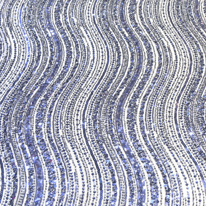 Navy Blue Color Luxury Imported Heavy Cut Dana & Sequins Embroidered Net Designer Fabric ED1533-1A