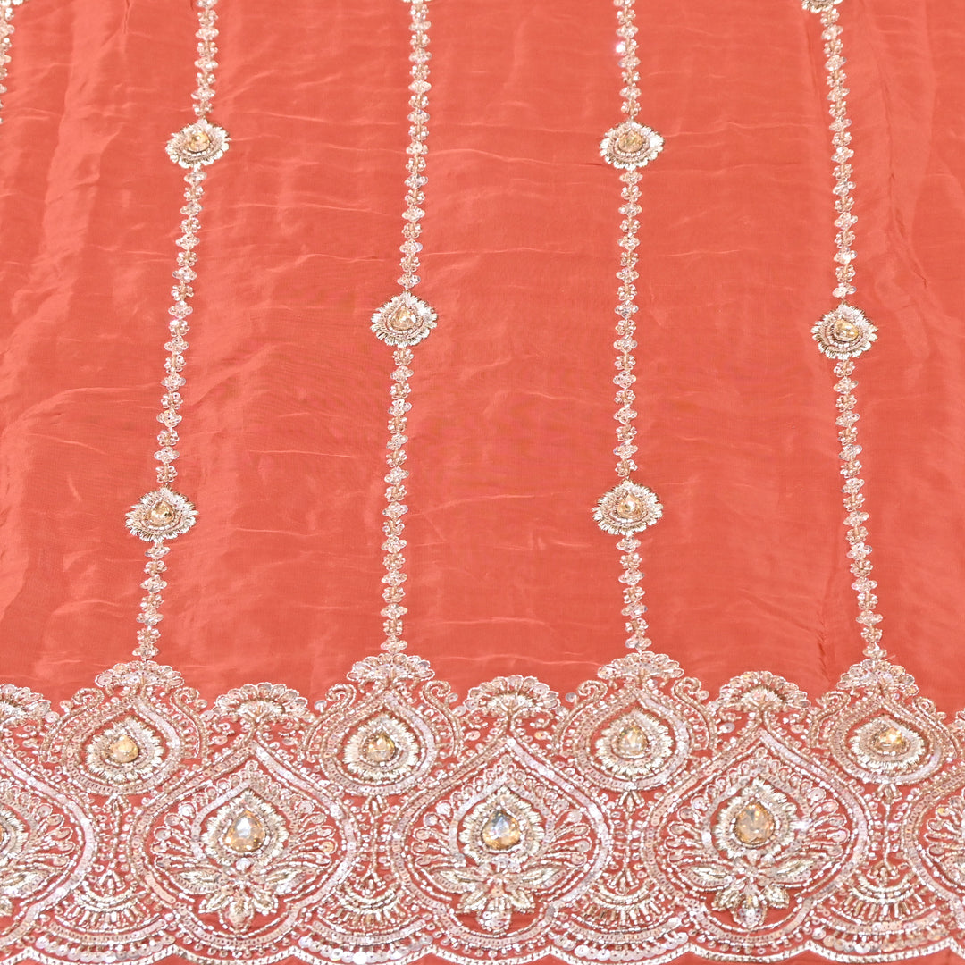 Orange Crepe Fabric with Zari, Cutdana & Sequins Embroidery