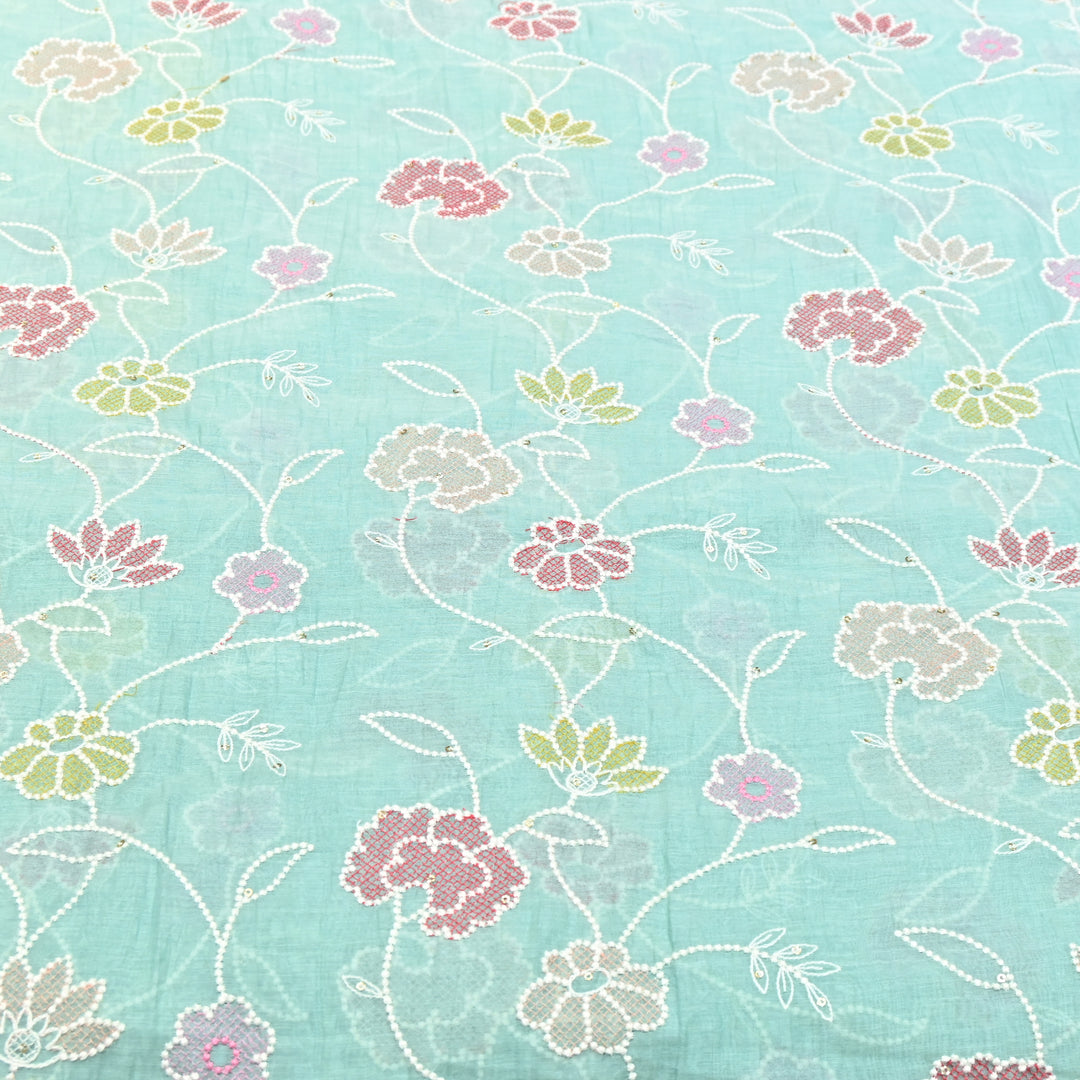 Mul Chanderi Floral Embroidery Fabric  – Lightweight Designer Summer Fabric GT0031-01