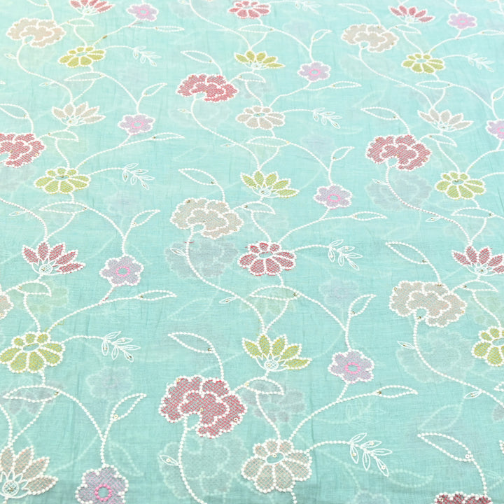 Mul Chanderi Floral Embroidery Fabric  – Lightweight Designer Summer Fabric GT0031-01