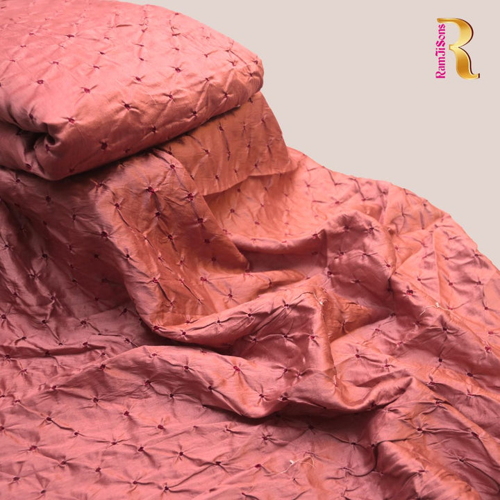 Blush Pink Pure Silk Chanderi Bandhni Fabric | CN-79-1076