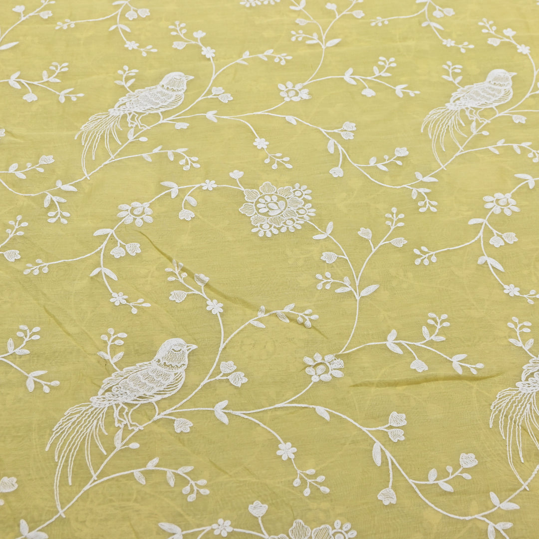 PASTEL YELLOW COLOR MUL CHANDERI THREAD EMBROIDERY FABRIC GP4120-2