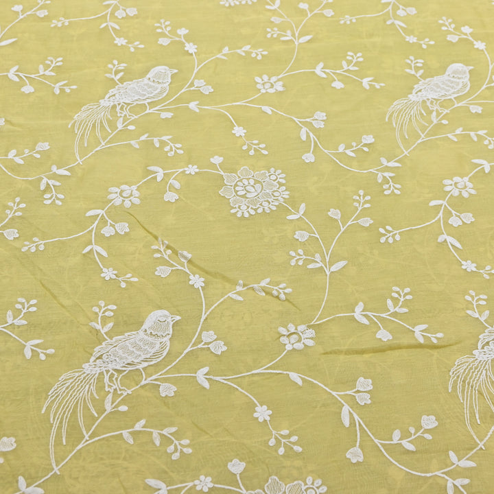 PASTEL YELLOW COLOR MUL CHANDERI THREAD EMBROIDERY FABRIC GP4120-2