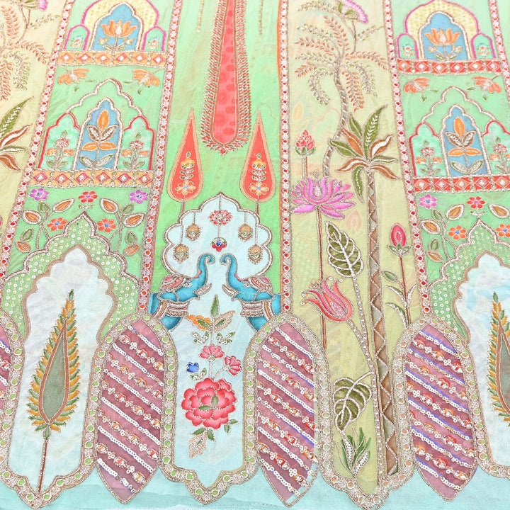 Premium Viscose Georgette Position Print Fabric With Zari Sequence Embroidery - Designer Ethnic Fabric-00P300-1