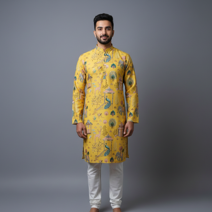 Yellow All Over Embroidery Georgette Kurta Set