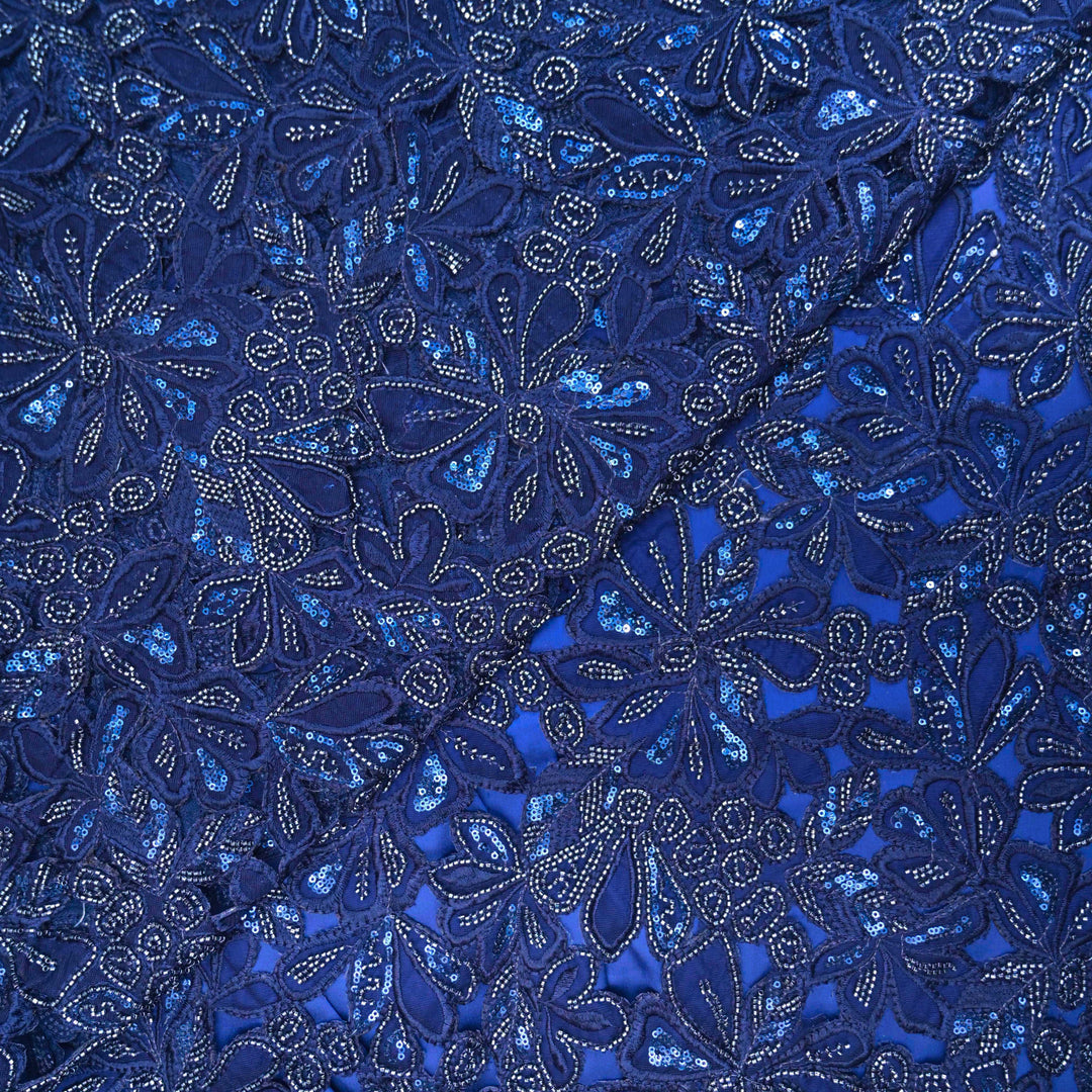 Dark Blue Net Cutwork Embroidery
