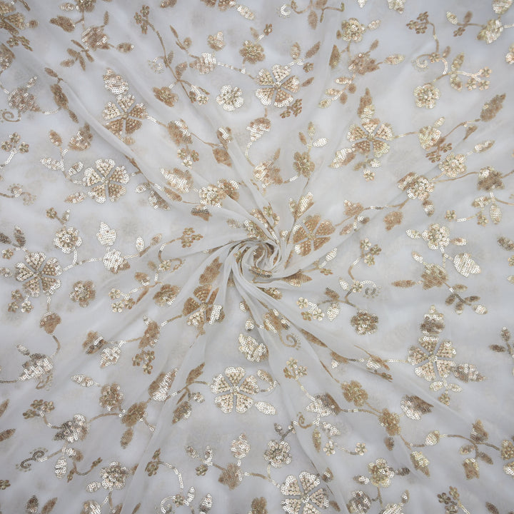 White Georgette Dyeable Fabric with allover Zari & Sequins Embroidery
