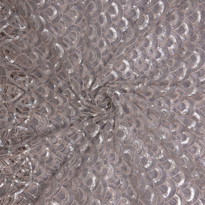 Grey Mermaid Net Fabric with Cutwork & Sequins Embroidery