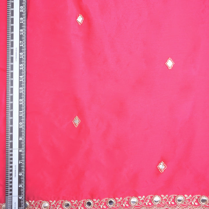 Pink Chinon-Chiffon Fabric with Mirrorwork Embroidery
