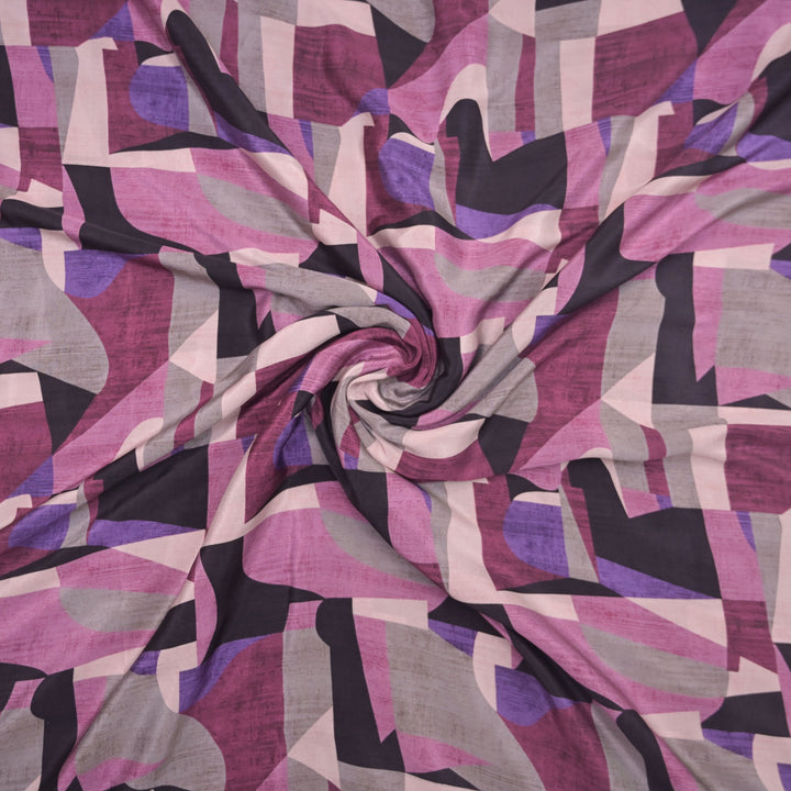 Purple Crepe Fabric in Abstract Digital Print