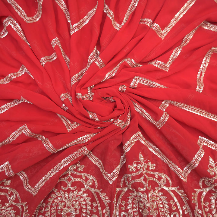 Red Georgette Fabric with Gota Patti & Sequins Embroidery