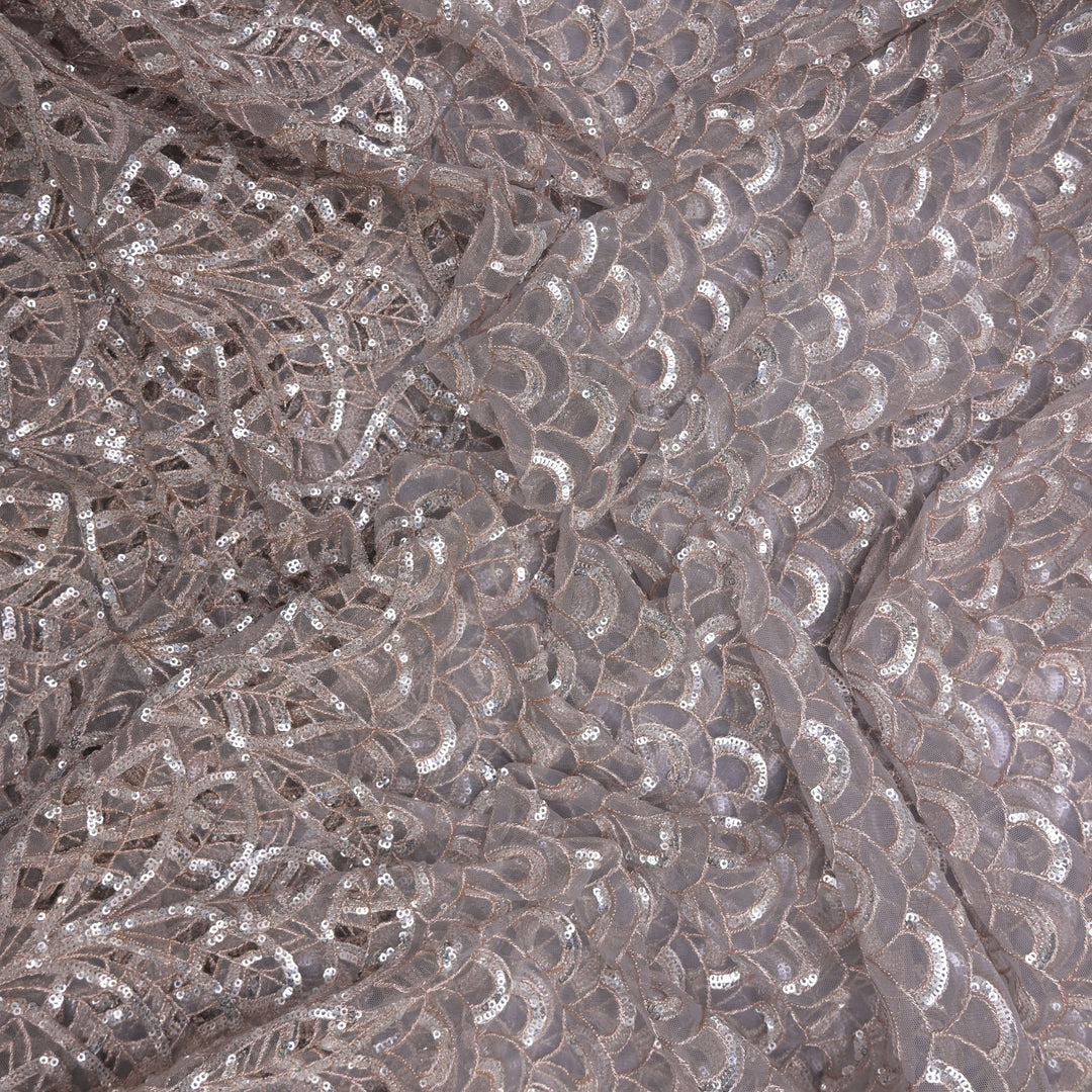 Grey Mermaid Net Fabric with Cutwork & Sequins Embroidery