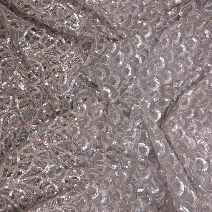 Grey Mermaid Net Fabric with Cutwork & Sequins Embroidery