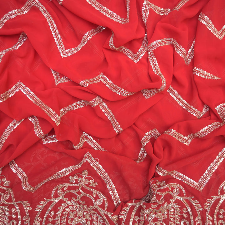 Red Georgette Fabric with Gota Patti & Sequins Embroidery