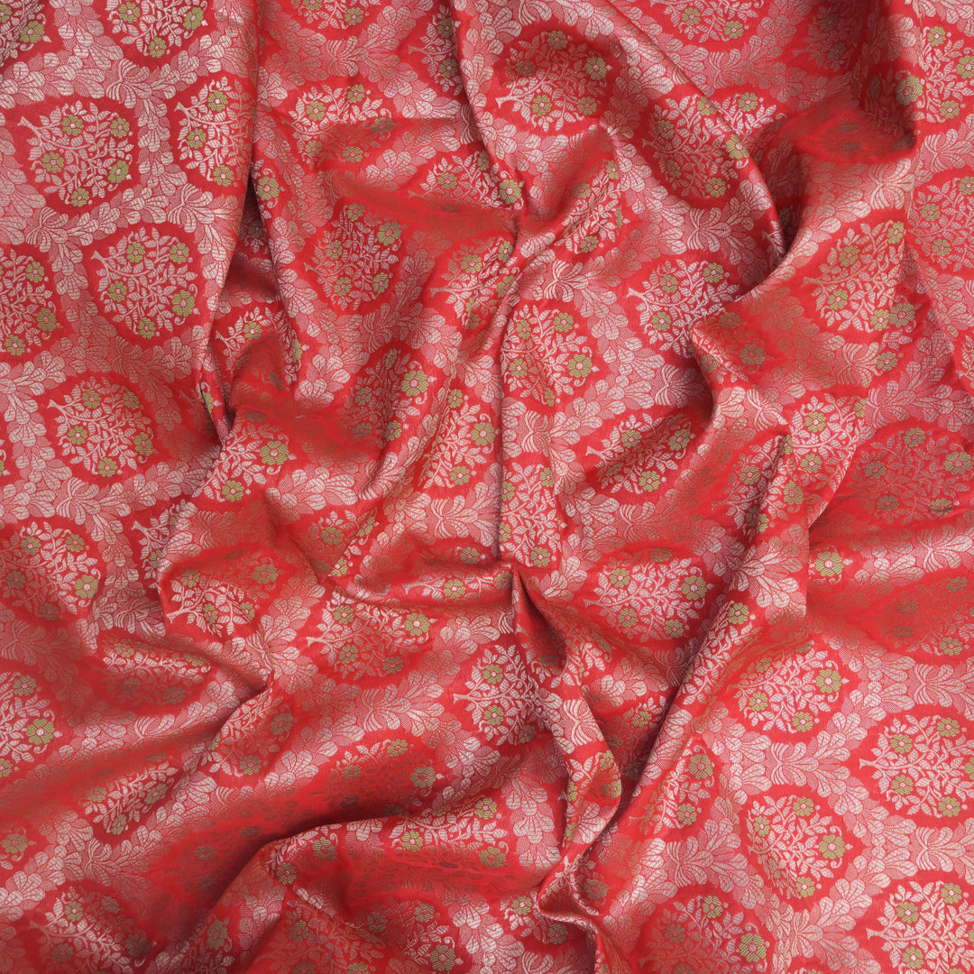 Dark Red Brocade with allover Meena Zari Embroidery