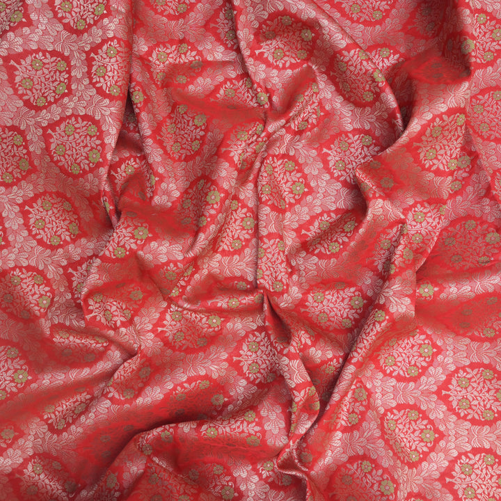 Dark Red Brocade with allover Meena Zari Embroidery