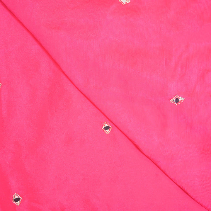 Pink Chinon-Chiffon Fabric with Mirrorwork Embroidery