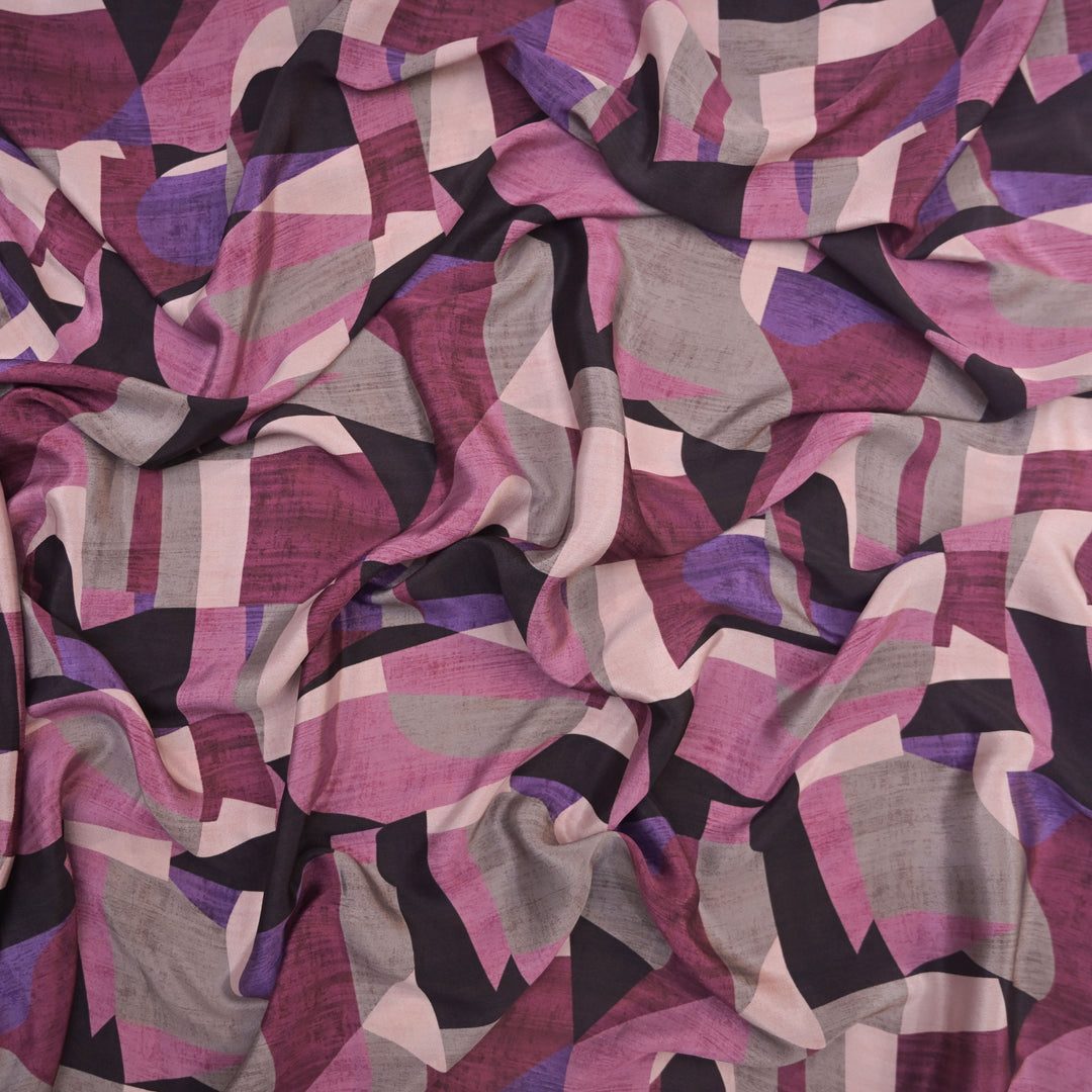 Purple Crepe Fabric in Abstract Digital Print