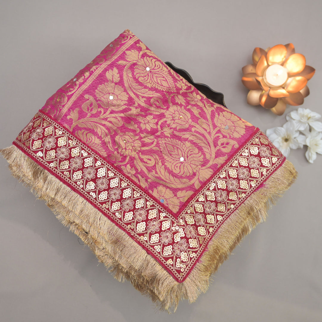 Rani Pink Bridal Net Dupatta with Bandhej Embroidery