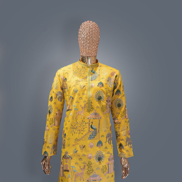 Yellow All Over Embroidery Georgette Kurta Set