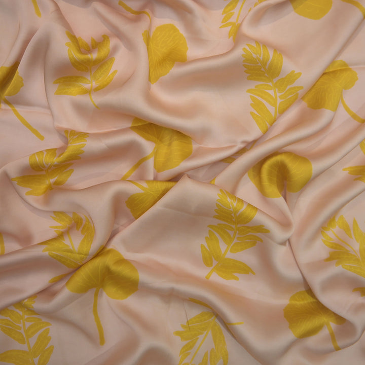 Beige Modal Satin Fabric in Digital Prints