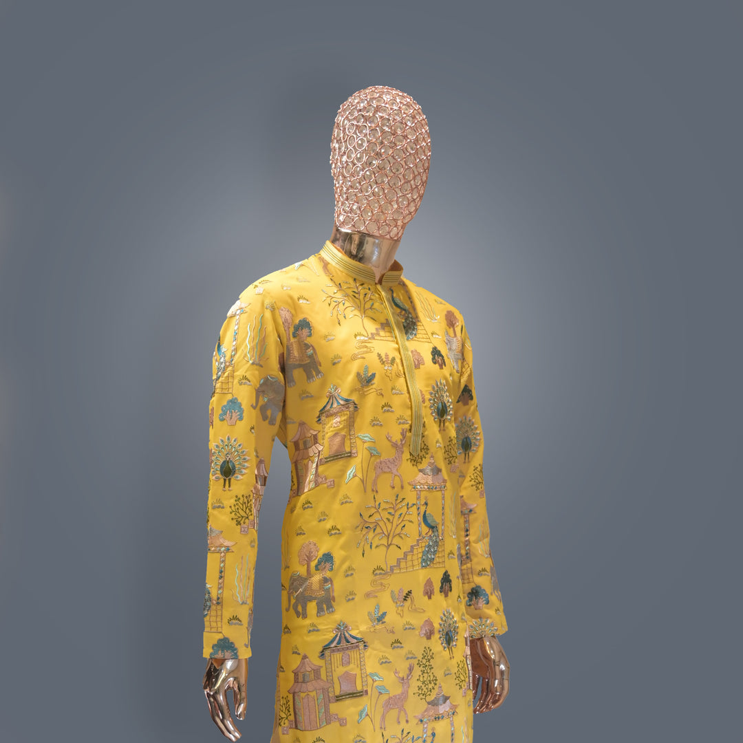 Yellow All Over Embroidery Georgette Kurta Set