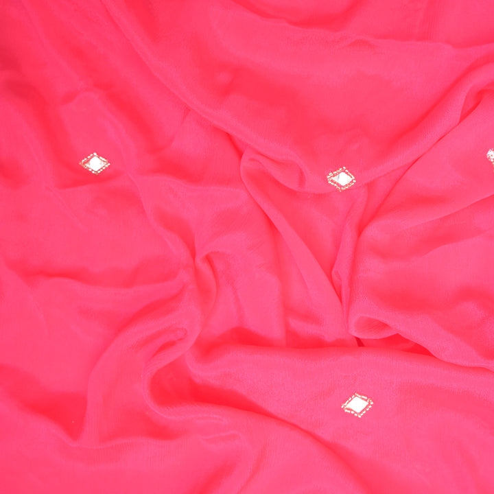 Pink Chinon-Chiffon Fabric with Mirrorwork Embroidery