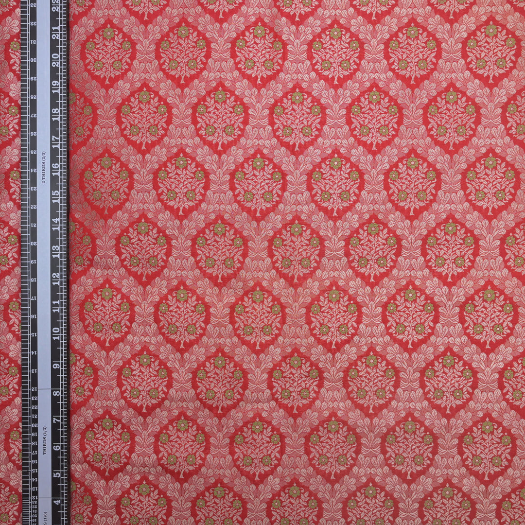 Dark Red Brocade with allover Meena Zari Embroidery