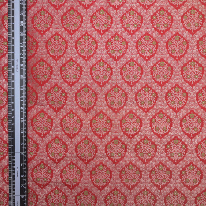Dark Red Brocade with allover Meena Zari Embroidery