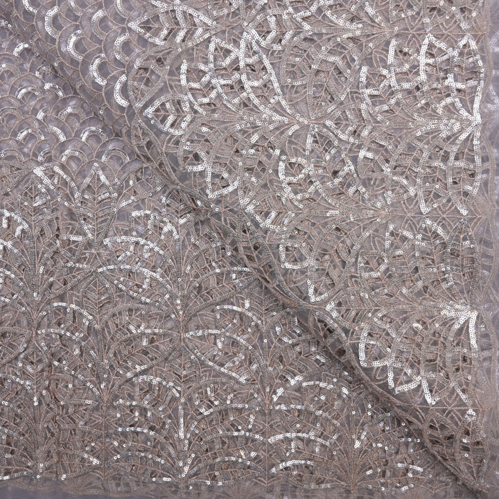 Grey Mermaid Net Fabric with Cutwork & Sequins Embroidery