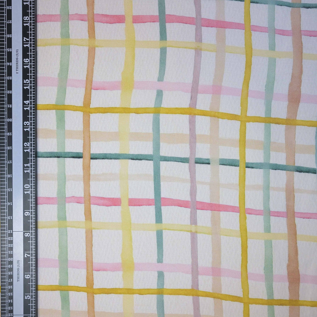 Multicolor Checkered Printed Pure Linen Fabric