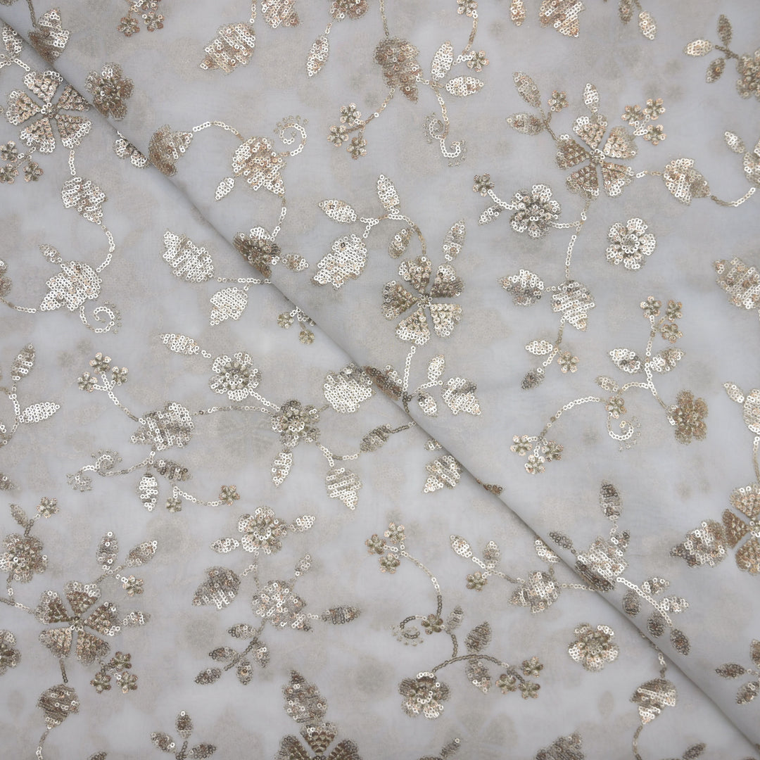 White Georgette Dyeable Fabric with allover Zari & Sequins Embroidery