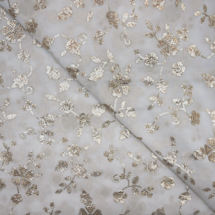 White Georgette Dyeable Fabric with allover Zari & Sequins Embroidery