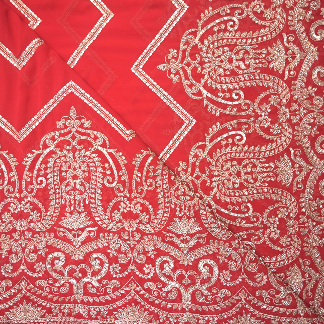 Red Georgette Fabric with Gota Patti & Sequins Embroidery