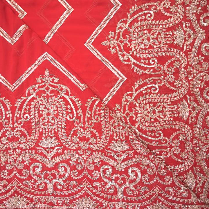 Red Georgette Fabric with Gota Patti & Sequins Embroidery