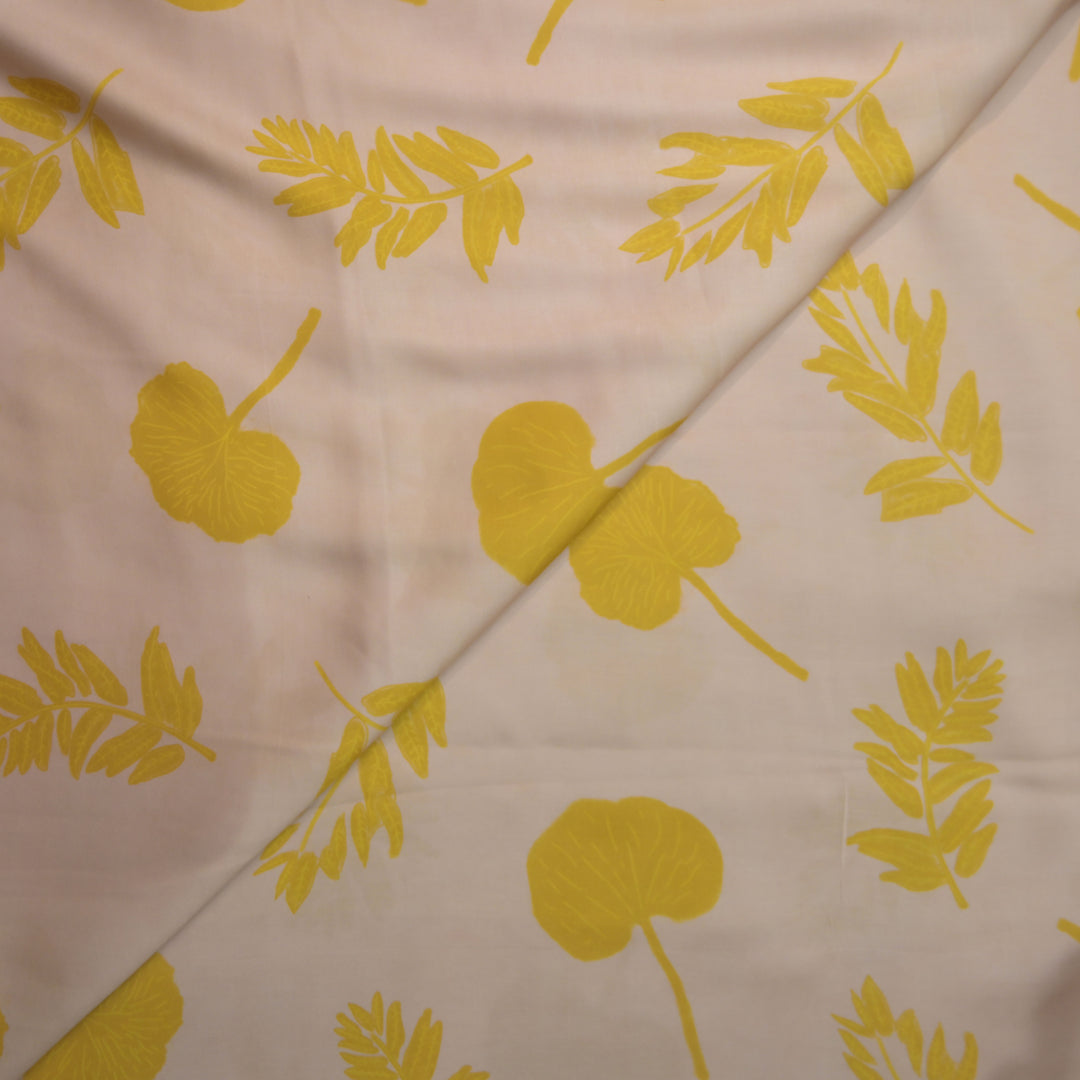 Beige Modal Satin Fabric in Digital Prints