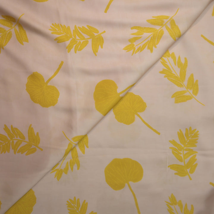 Beige Modal Satin Fabric in Digital Prints