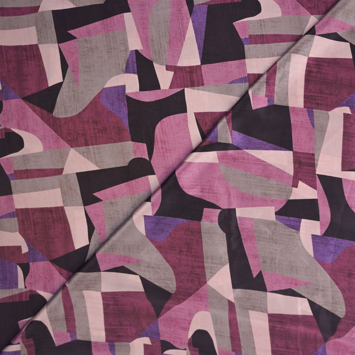 Purple Crepe Fabric in Abstract Digital Print